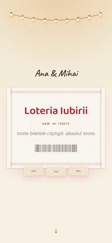 Exemplu din modelul Loteria Iubirii